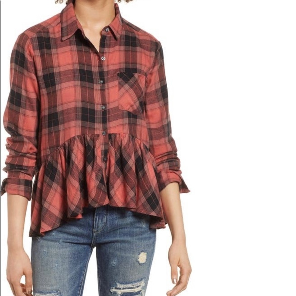 Plaid Peplum Long Sleeve